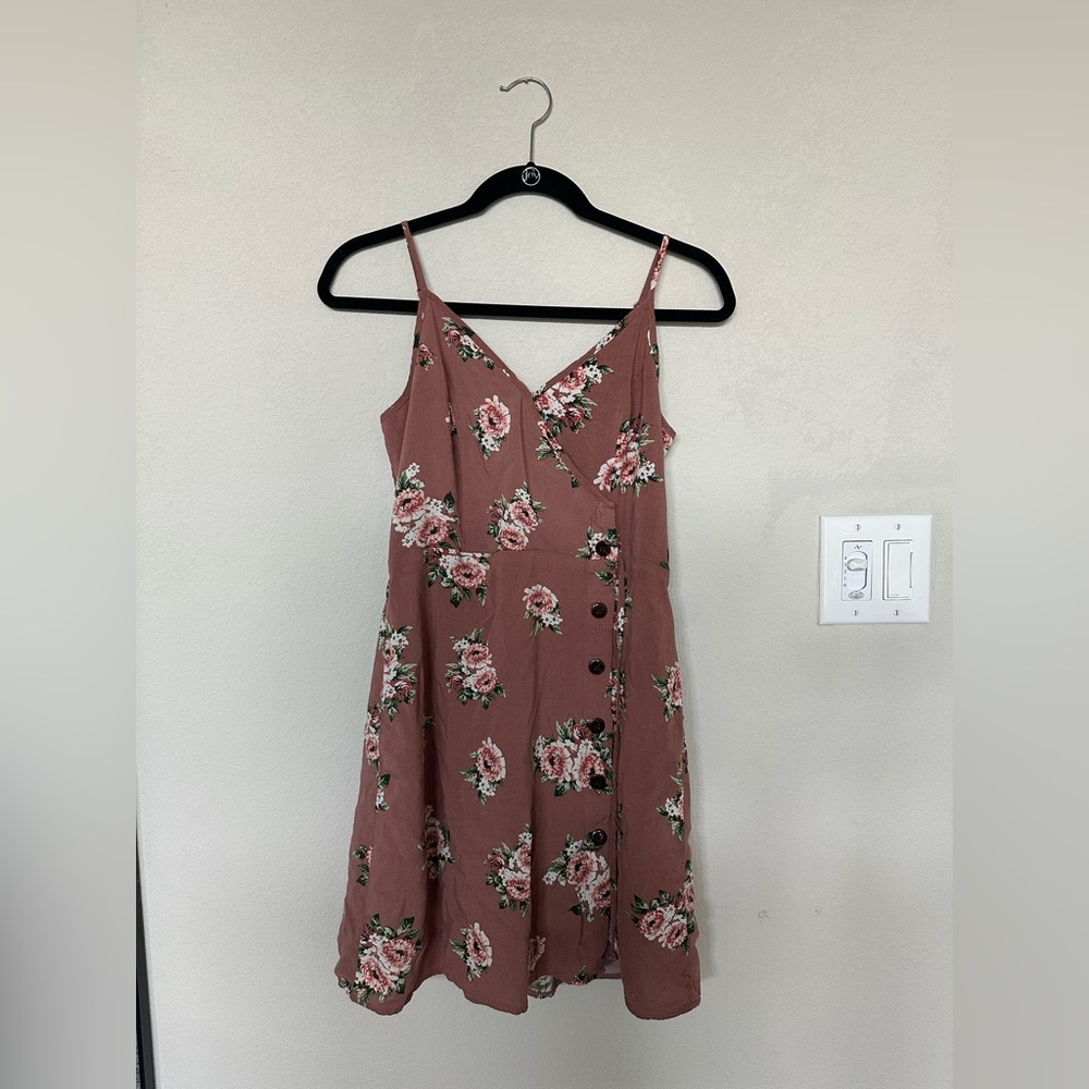 Mauve Floral Button-Down Midi Dress